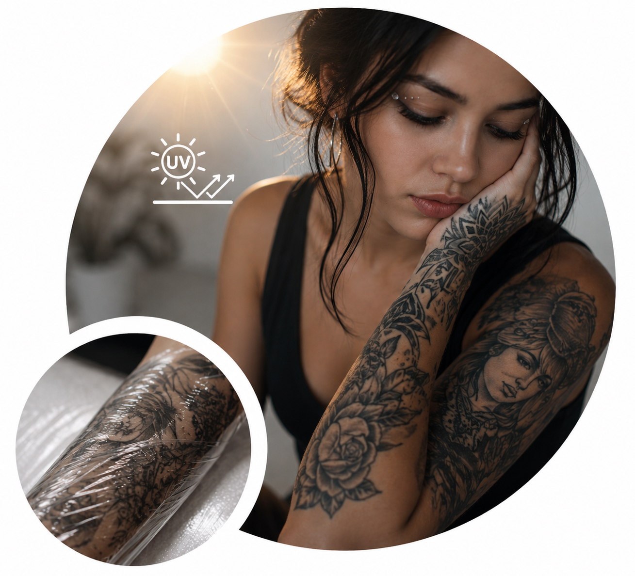 Tattoo Protective Black Sun Shield en uso